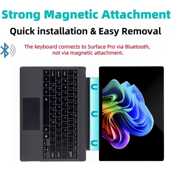 Type Cover Keyboard for Surface Pro 7+/7/6/5/4/3 Wireless 12.3" Black No Backlit - Picture 12 of 15